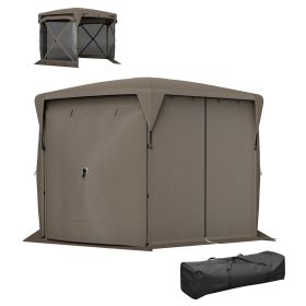 Outsunny 11 x 11ft Pop Up Gazebo Screen Tent with Removable Roof Cover, Roll-up Wind Panels for Camping, Backyard, Brown Outsunny 11 x 11ft Pop Up Gazebo Screen Tent with Removable Roof Cover, Roll-up Wind Panels for Camping, Backyard, Brown